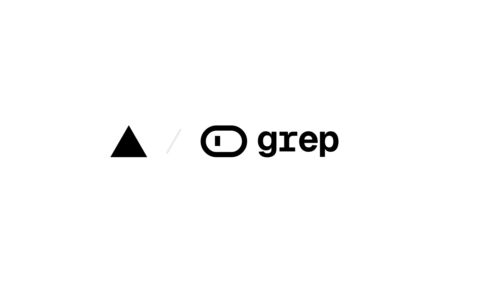 a black logo with a triangle and the word grep on a white background .